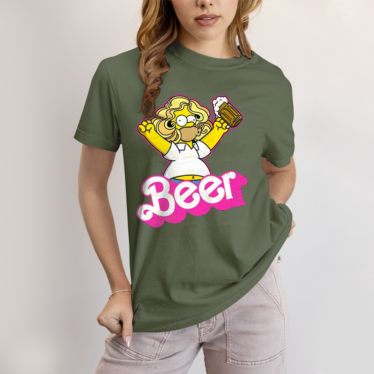 Camiseta Algodão Unissex T shirt Simpsons Homer Beer Barbie
