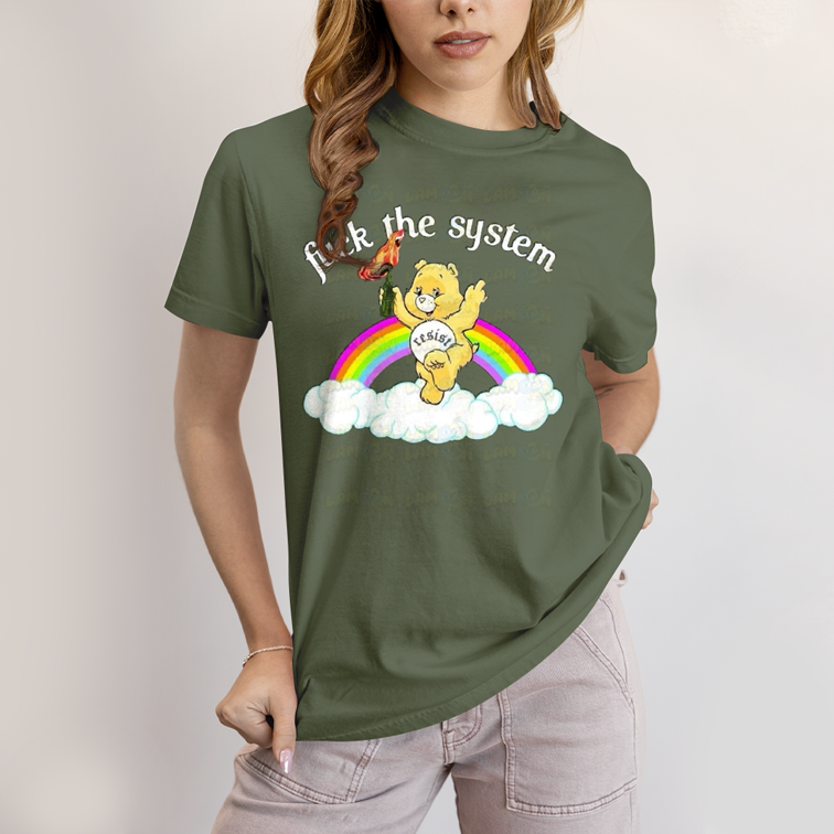 Camiseta Algodão Unissex T shirt Ursinho Fuck The System