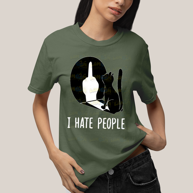 Camiseta Algodão Unissex T shirt Gato I Hate People