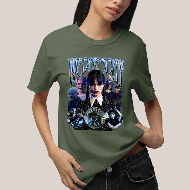 Camiseta Algodão Unissex T shirt Wandinha Wednesday Blue