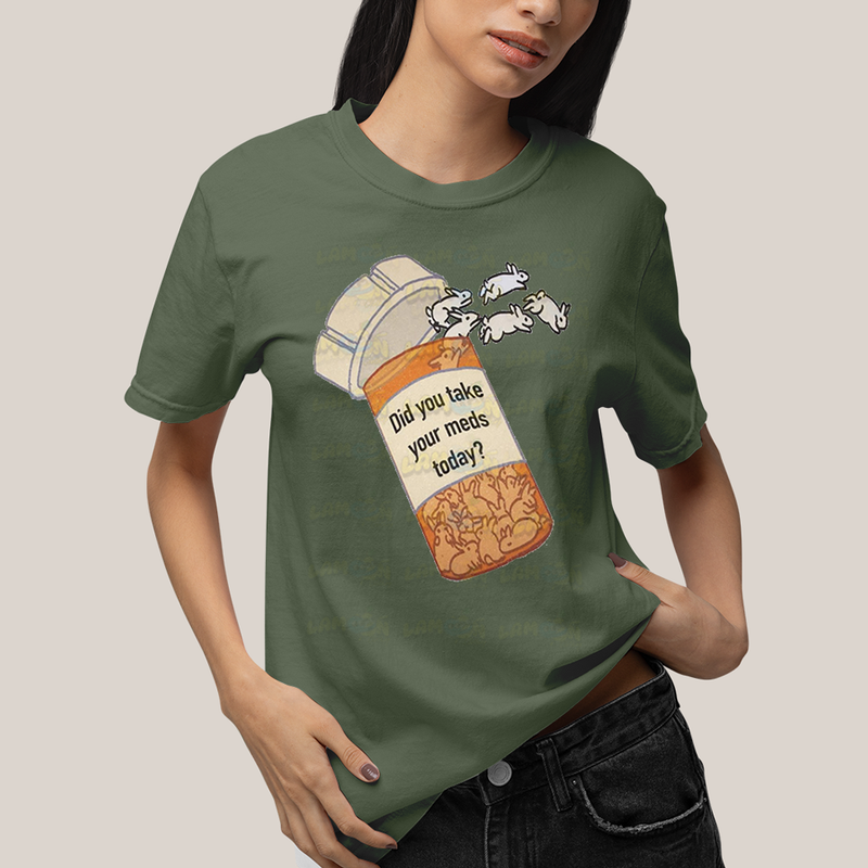 Camiseta Algodão Unissex T shirt Coelinhos Você Tomou Seus Remédios Hoje