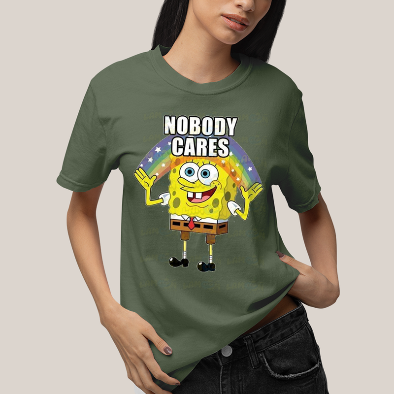 Camiseta Algodão Unissex T shirt Bob Esponja Ninguem Se Importa