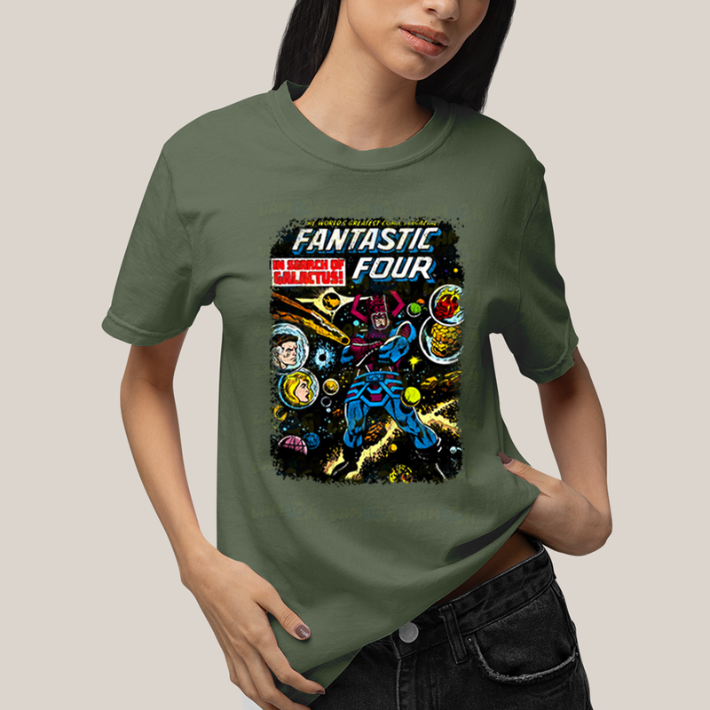 Camiseta Algodão Unissex T shirt Quarteto Fantástico & Galactus Capa HQ
