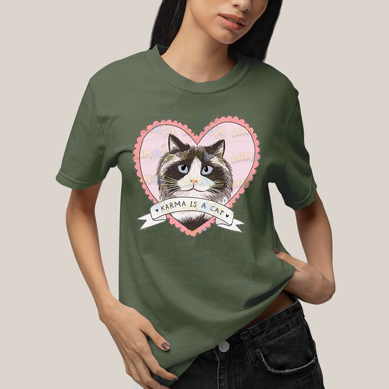 Camiseta Algodão Unissex T shirt Karma Is a Cat