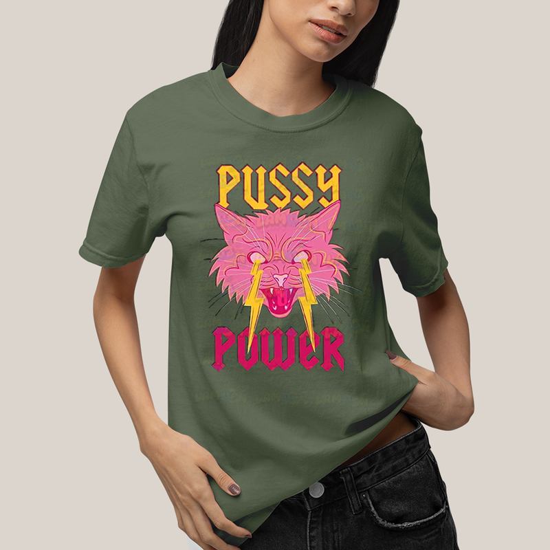 Camiseta Algodão Unissex T shirt Cat Pink Pussy Power