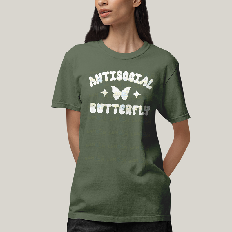 Camiseta Algodão Unissex T shirt Antisocial Butterfly