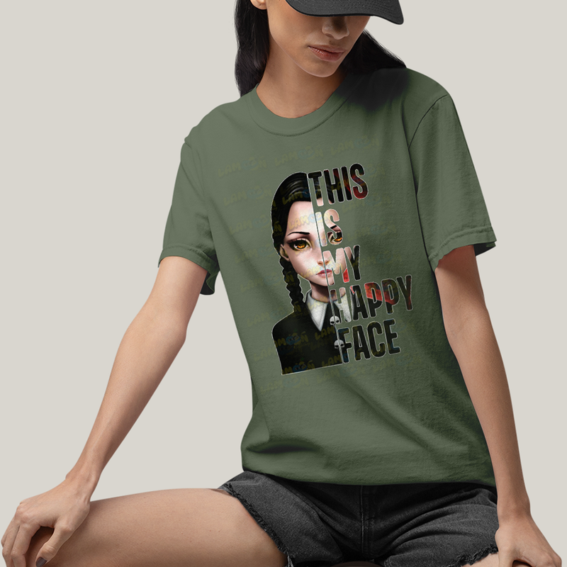 Camiseta Algodão Unissex T shirt Wandinha Essa é Minha Cara Feliz